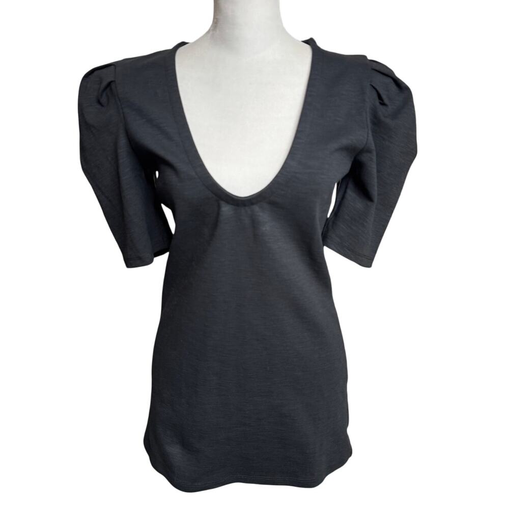 Free People Ellery Puff Sleeve Blouse NWT Black M - Picture 2 of 12